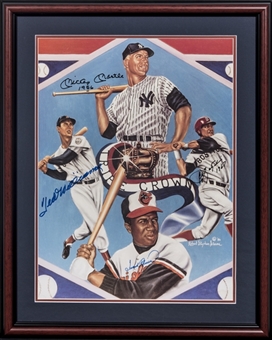 Triple Crown Winners Multi Signed Litho In 24x30 Frame With 4 Signatures Including Mantle, Williams, F. Robinson & Yastrzemski (JSA)